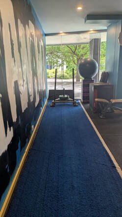 The studio's blue sled track